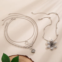 Thumbnail for Punk Toggle Clasp Heart Goddess Flower Pendant Cable Chain Necklace Set - ArtGalleryZen