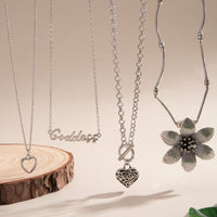 Thumbnail for Punk Toggle Clasp Heart Goddess Flower Pendant Cable Chain Necklace Set - ArtGalleryZen