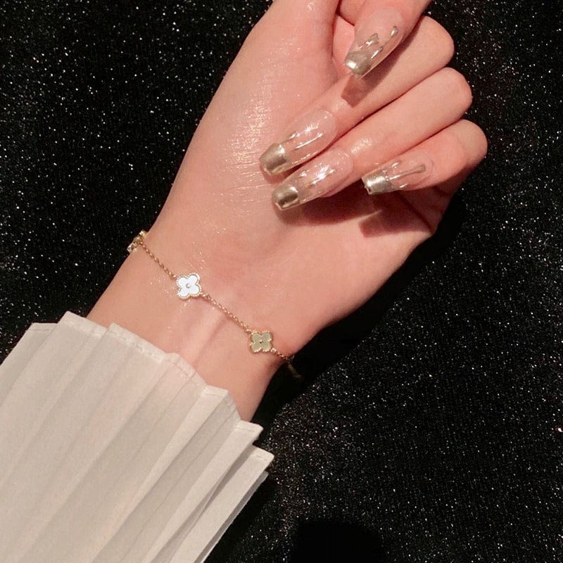 Real Gold-Plated Four-Petal Flower Bracelet - ArtGalleryZen