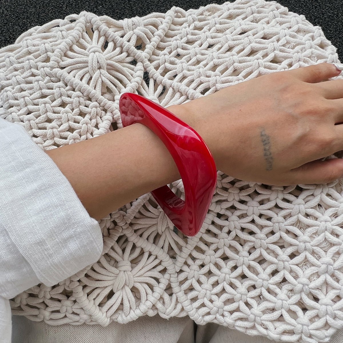 Red Chunky Square Bangle Bracelet Set - ArtGalleryZen