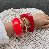 Thumbnail for Red Chunky Square Bangle Bracelet Set - ArtGalleryZen