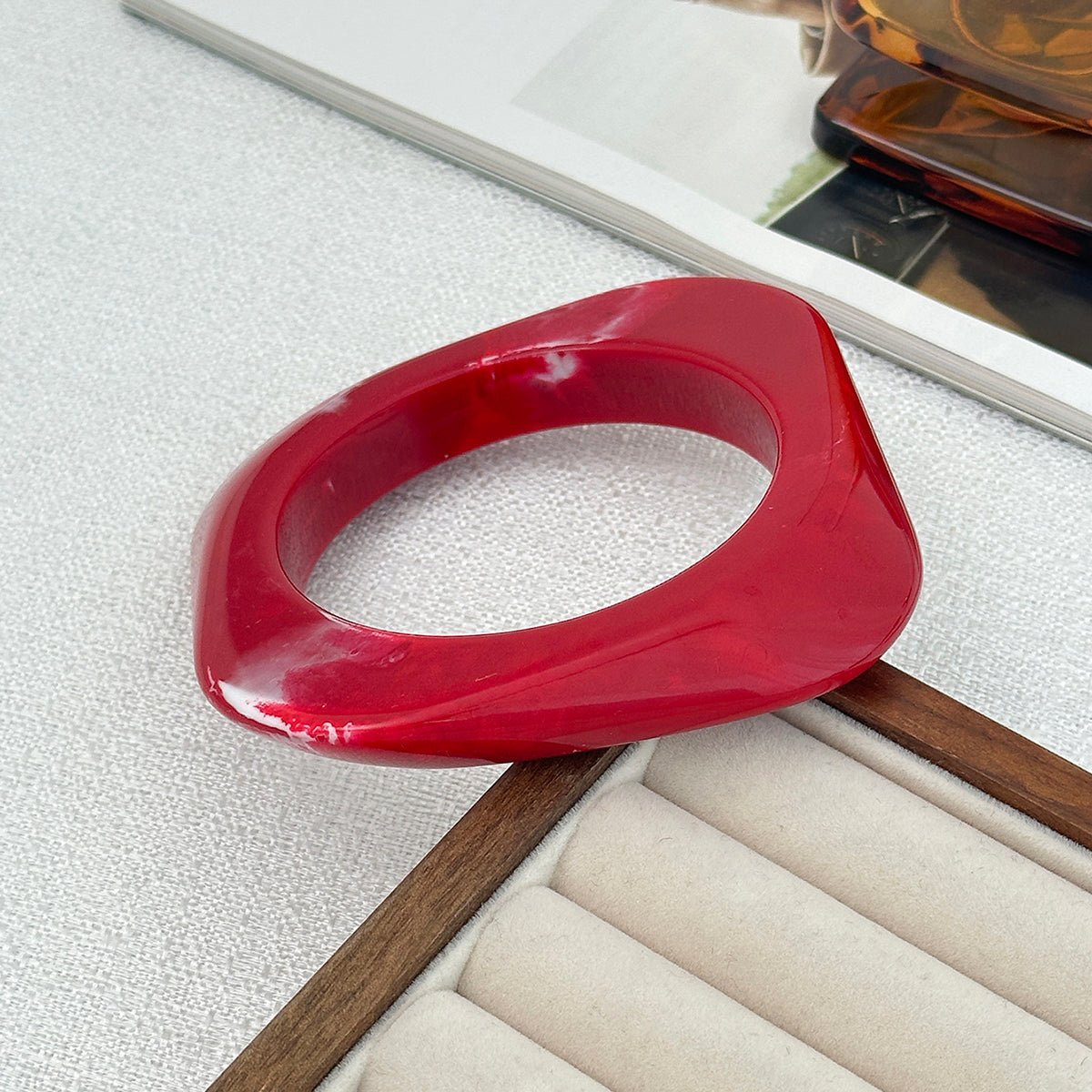 Red Chunky Square Bangle Bracelet Set - ArtGalleryZen