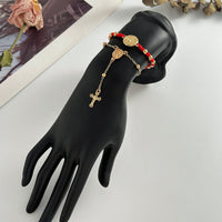 Thumbnail for Retro 2pcs Cross Relief Disk Charm Braided Jade Cord Bracelet Set - ArtGalleryZen