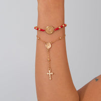 Thumbnail for Retro 2pcs Cross Relief Disk Charm Braided Jade Cord Bracelet Set - ArtGalleryZen