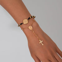 Thumbnail for Retro 2pcs Cross Relief Disk Charm Braided Jade Cord Bracelet Set - ArtGalleryZen