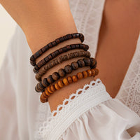 Thumbnail for Retro 5pcs Coconut Shell Wood Beaded Chain Bracelet Set - ArtGalleryZen