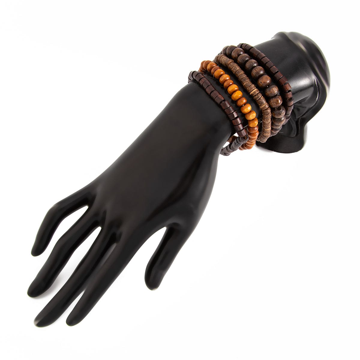 Retro 5pcs Coconut Shell Wood Beaded Chain Bracelet Set - ArtGalleryZen