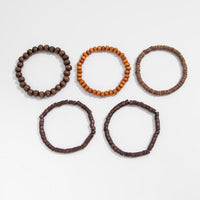 Thumbnail for Retro 5pcs Coconut Shell Wood Beaded Chain Bracelet Set - ArtGalleryZen