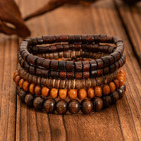 Thumbnail for Retro 5pcs Coconut Shell Wood Beaded Chain Bracelet Set - ArtGalleryZen