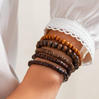 Thumbnail for Retro 5pcs Coconut Shell Wood Beaded Chain Bracelet Set