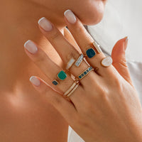 Thumbnail for Retro 6pcs Gold Silver Plated Irregular Enamel Open Ring Set