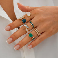 Thumbnail for Retro 6pcs Gold Silver Plated Irregular Enamel Open Ring Set