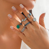 Thumbnail for Retro 6pcs Gold Silver Plated Irregular Enamel Open Ring Set