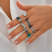 Thumbnail for Retro 6pcs Gold Silver Plated Irregular Enamel Open Ring Set