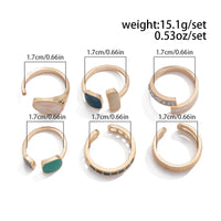 Thumbnail for Retro 6pcs Gold Silver Plated Irregular Enamel Open Ring Set