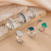 Thumbnail for Retro 6pcs Gold Silver Plated Irregular Enamel Open Ring Set