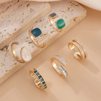 Thumbnail for Retro 6pcs Gold Silver Plated Irregular Enamel Open Ring Set