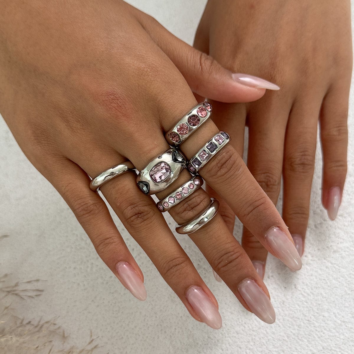 Retro 6pcs Rhinestone Inlaid Glossy Open Ring Set - ArtGalleryZen