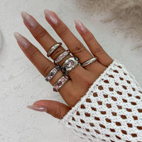 Thumbnail for Retro 6pcs Rhinestone Inlaid Glossy Open Ring Set - ArtGalleryZen