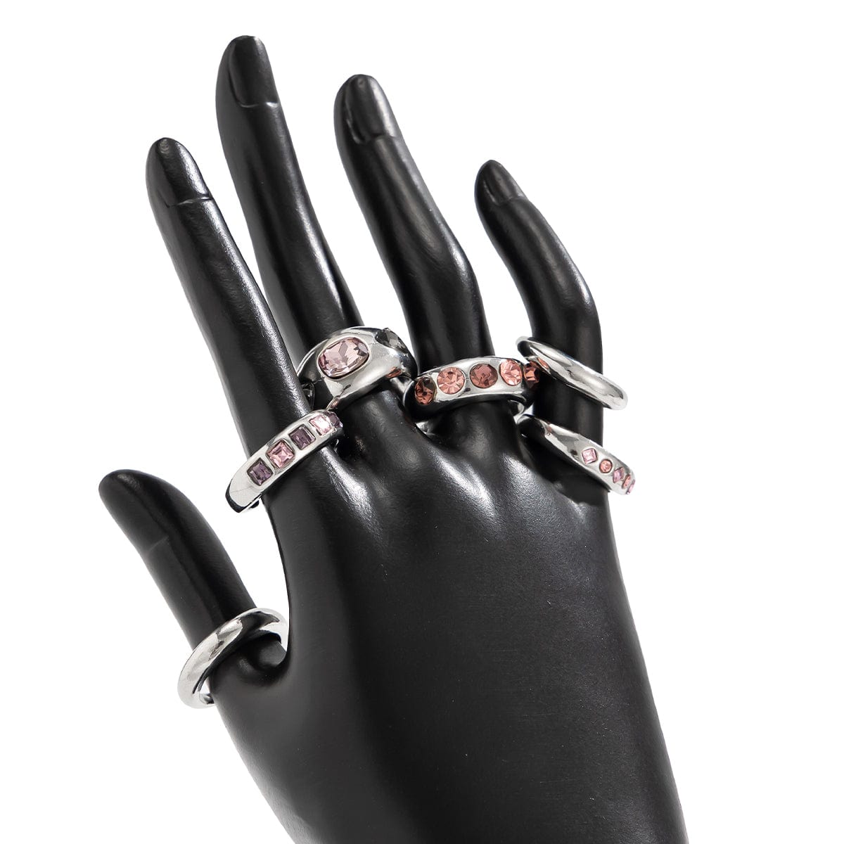 Retro 6pcs Rhinestone Inlaid Glossy Open Ring Set - ArtGalleryZen