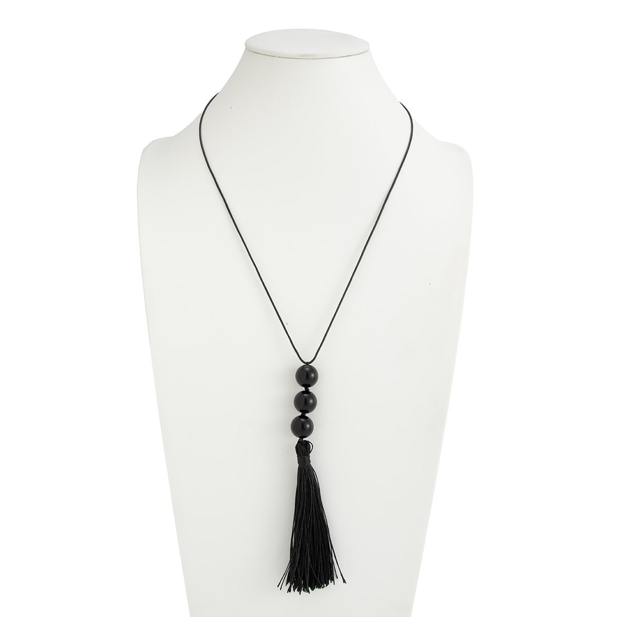 Retro Black Resin Beads Tassel Necklace Adjustable Wax Cord - ArtGalleryZen