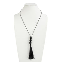 Thumbnail for Retro Black Resin Beads Tassel Necklace Adjustable Wax Cord - ArtGalleryZen