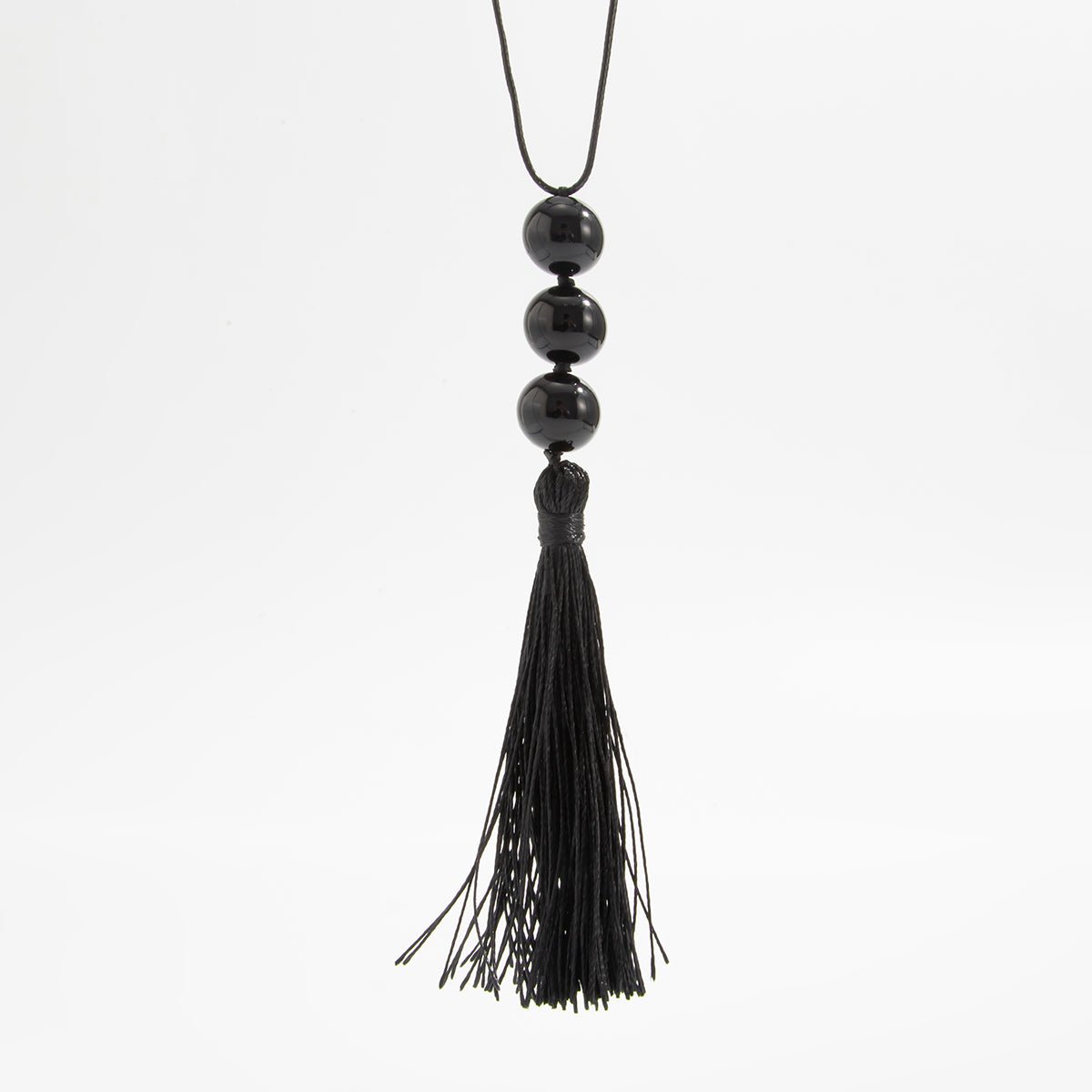 Retro Black Resin Beads Tassel Necklace Adjustable Wax Cord - ArtGalleryZen