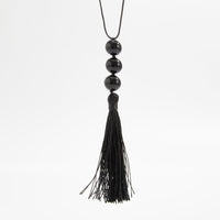 Thumbnail for Retro Black Resin Beads Tassel Necklace Adjustable Wax Cord - ArtGalleryZen