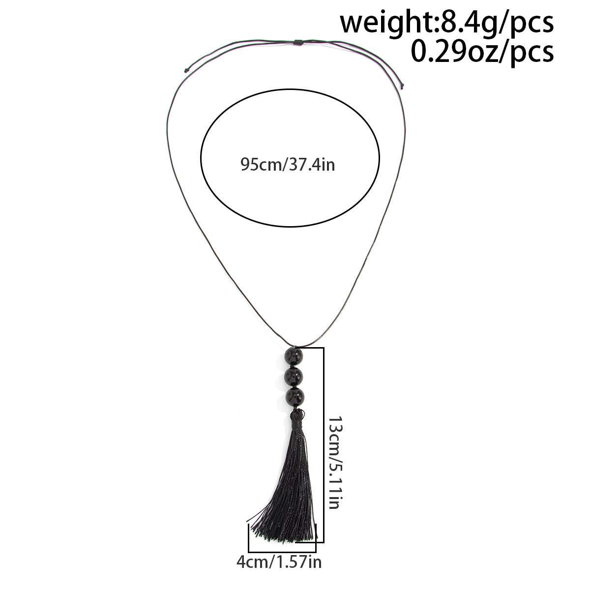 Retro Black Resin Beads Tassel Necklace Adjustable Wax Cord - ArtGalleryZen