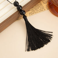 Thumbnail for Retro Black Resin Beads Tassel Necklace Adjustable Wax Cord - ArtGalleryZen