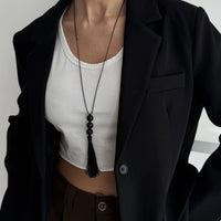 Thumbnail for Retro Black Resin Beads Tassel Necklace Adjustable Wax Cord - ArtGalleryZen