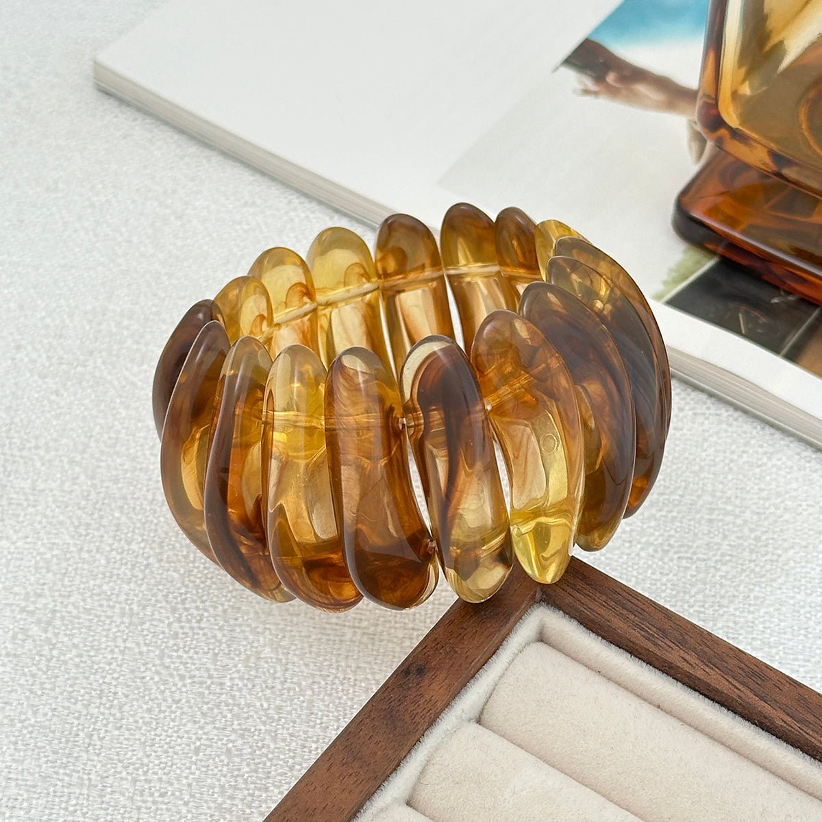 Retro Chunky Gradient Amber Bangle Bracelet Set - ArtGalleryZen