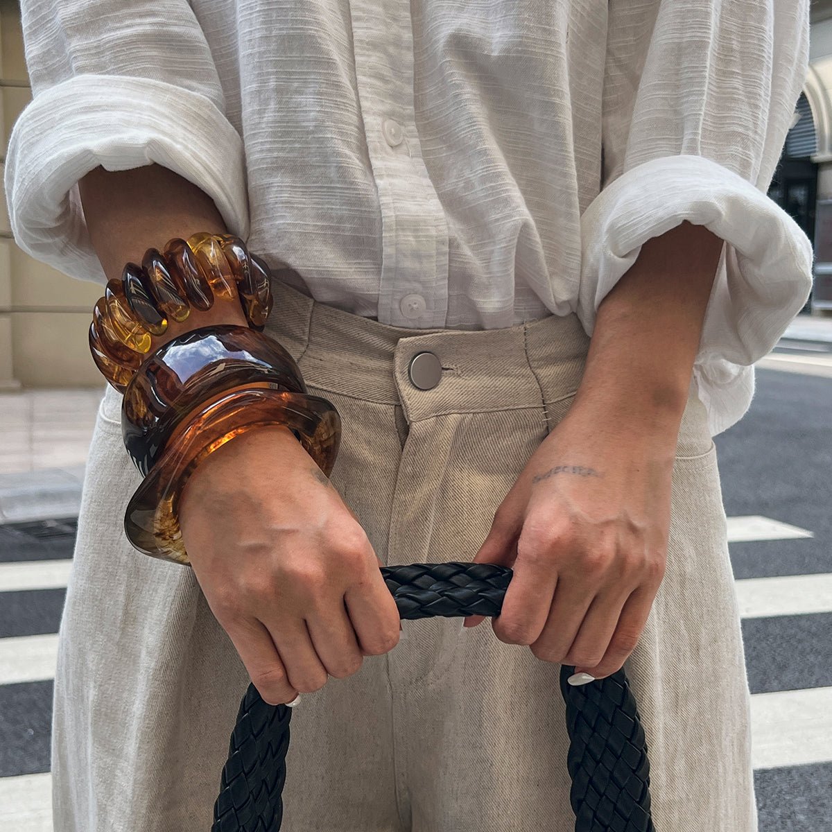 Retro Chunky Gradient Amber Bangle Bracelet Set - ArtGalleryZen