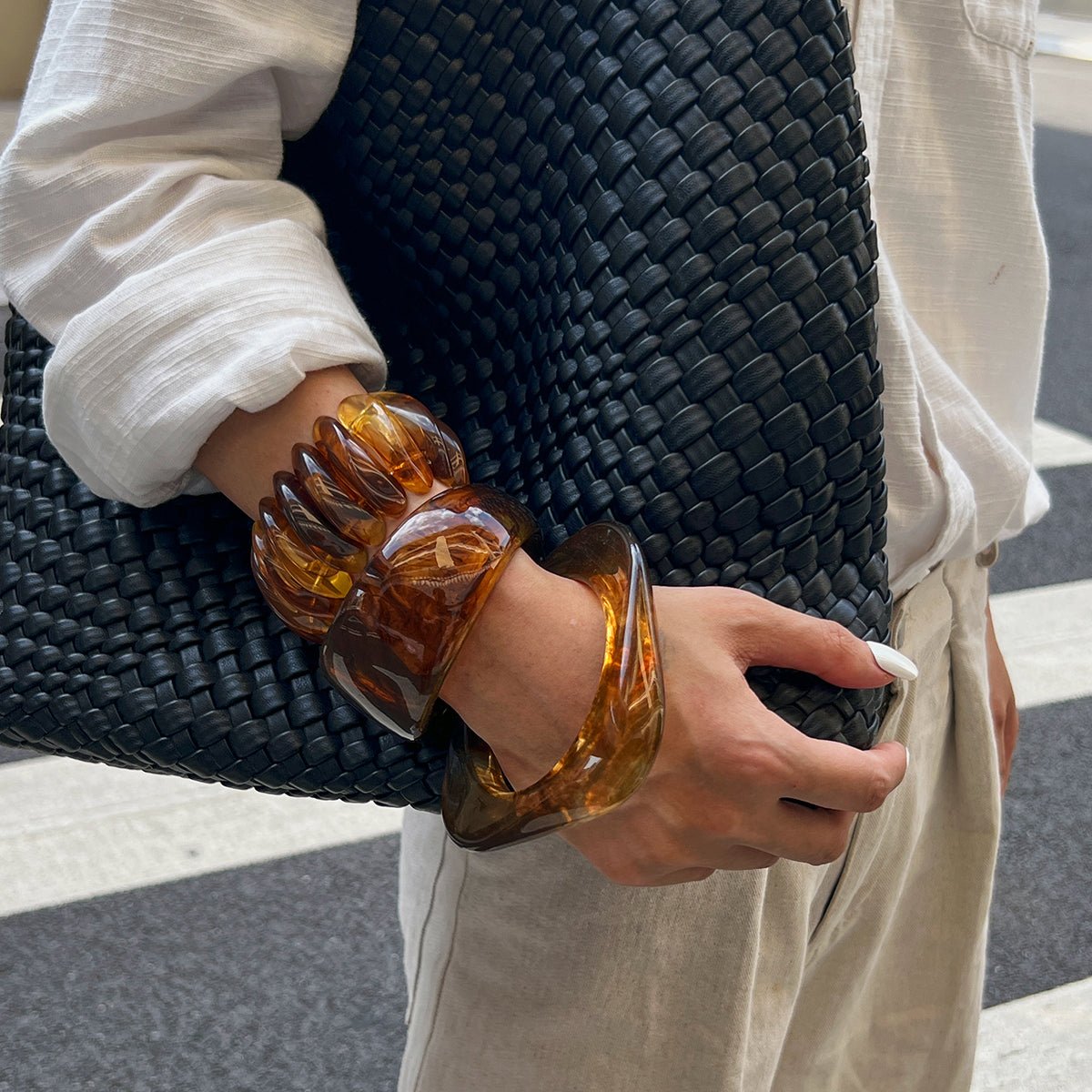 Retro Chunky Gradient Amber Bangle Bracelet Set - ArtGalleryZen