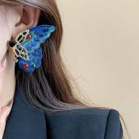 Thumbnail for Retro Chunky Rhinestone Inlaid Embroidery Butterfly Stud Earrings - ArtGalleryZen