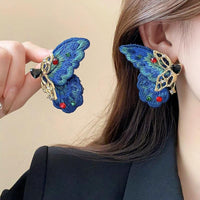 Thumbnail for Retro Chunky Rhinestone Inlaid Embroidery Butterfly Stud Earrings - ArtGalleryZen