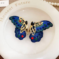 Thumbnail for Retro Chunky Rhinestone Inlaid Embroidery Butterfly Stud Earrings - ArtGalleryZen