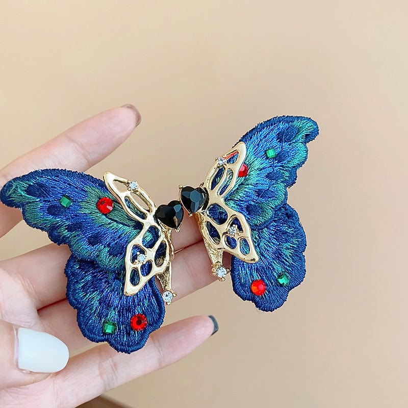 Retro Chunky Rhinestone Inlaid Embroidery Butterfly Stud Earrings - ArtGalleryZen