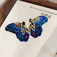 Thumbnail for Retro Chunky Rhinestone Inlaid Embroidery Butterfly Stud Earrings - ArtGalleryZen