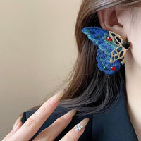 Thumbnail for Retro Chunky Rhinestone Inlaid Embroidery Butterfly Stud Earrings - ArtGalleryZen