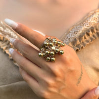 Thumbnail for Retro Chunky Tiger Stone Turquoise Pearl Tassel Wide Open Ring - ArtGalleryZen