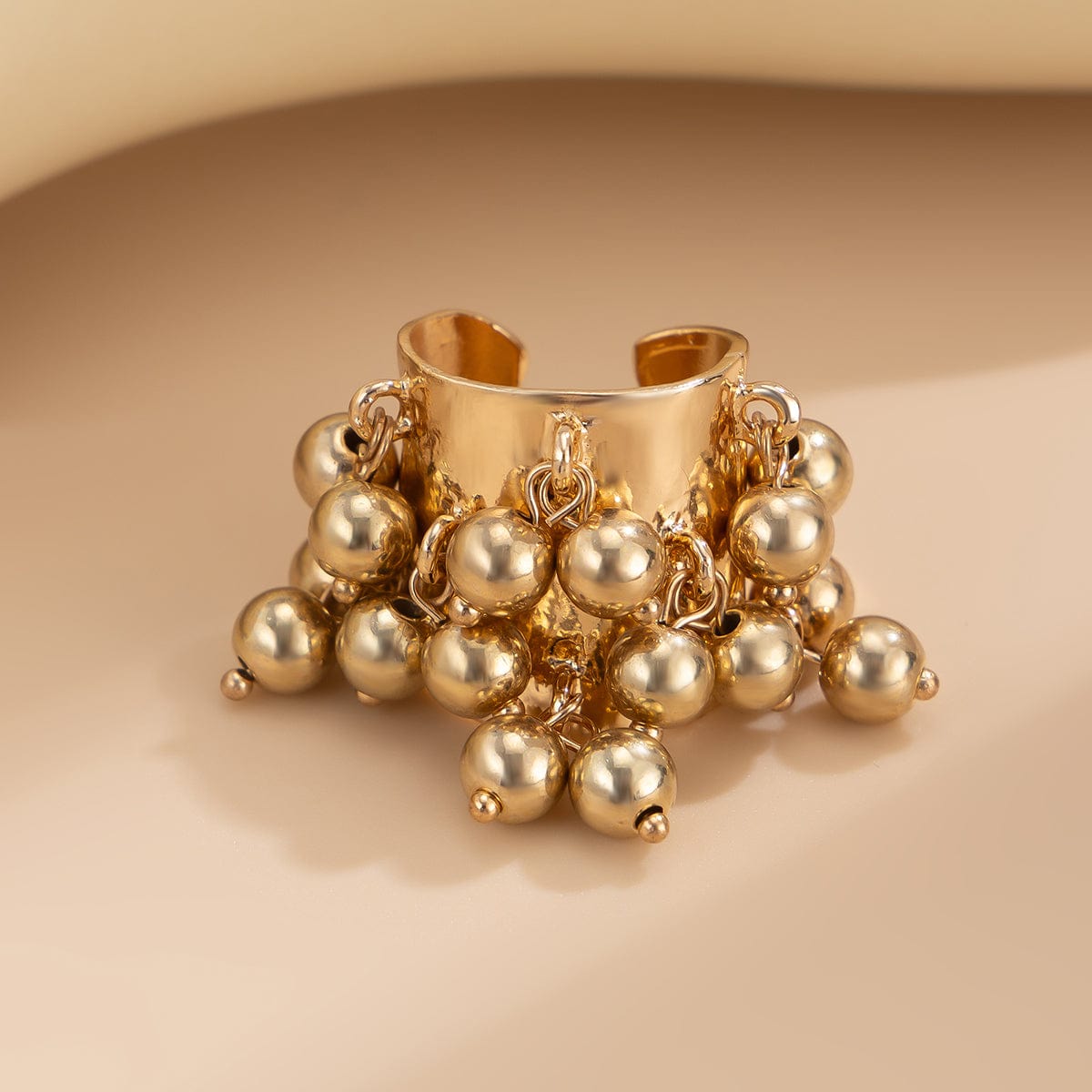 Retro Chunky Tiger Stone Turquoise Pearl Tassel Wide Open Ring - ArtGalleryZen