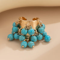 Thumbnail for Retro Chunky Tiger Stone Turquoise Pearl Tassel Wide Open Ring