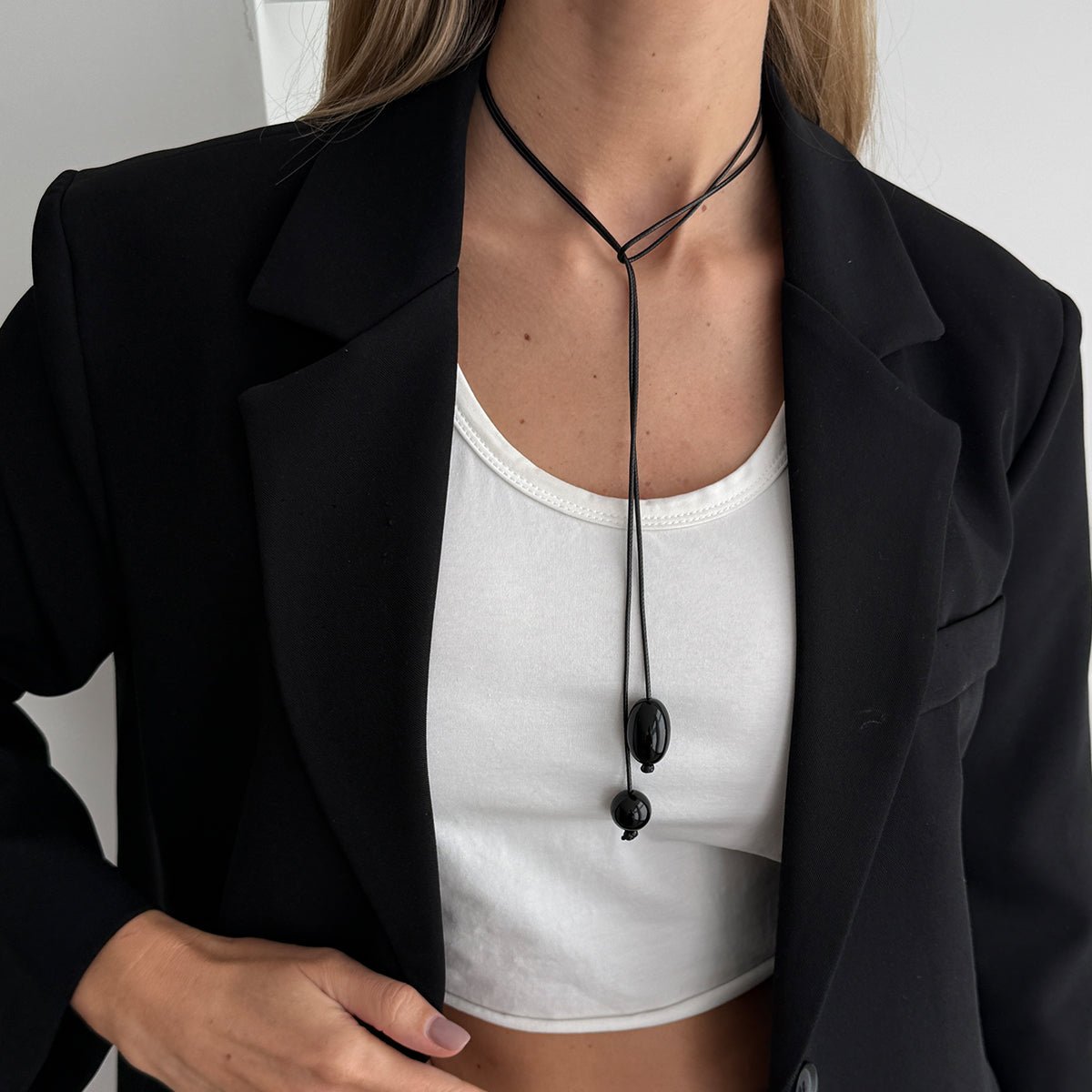 Retro Clear Resin Pendant Long Chain Necklace 45" Wax Cord - ArtGalleryZen