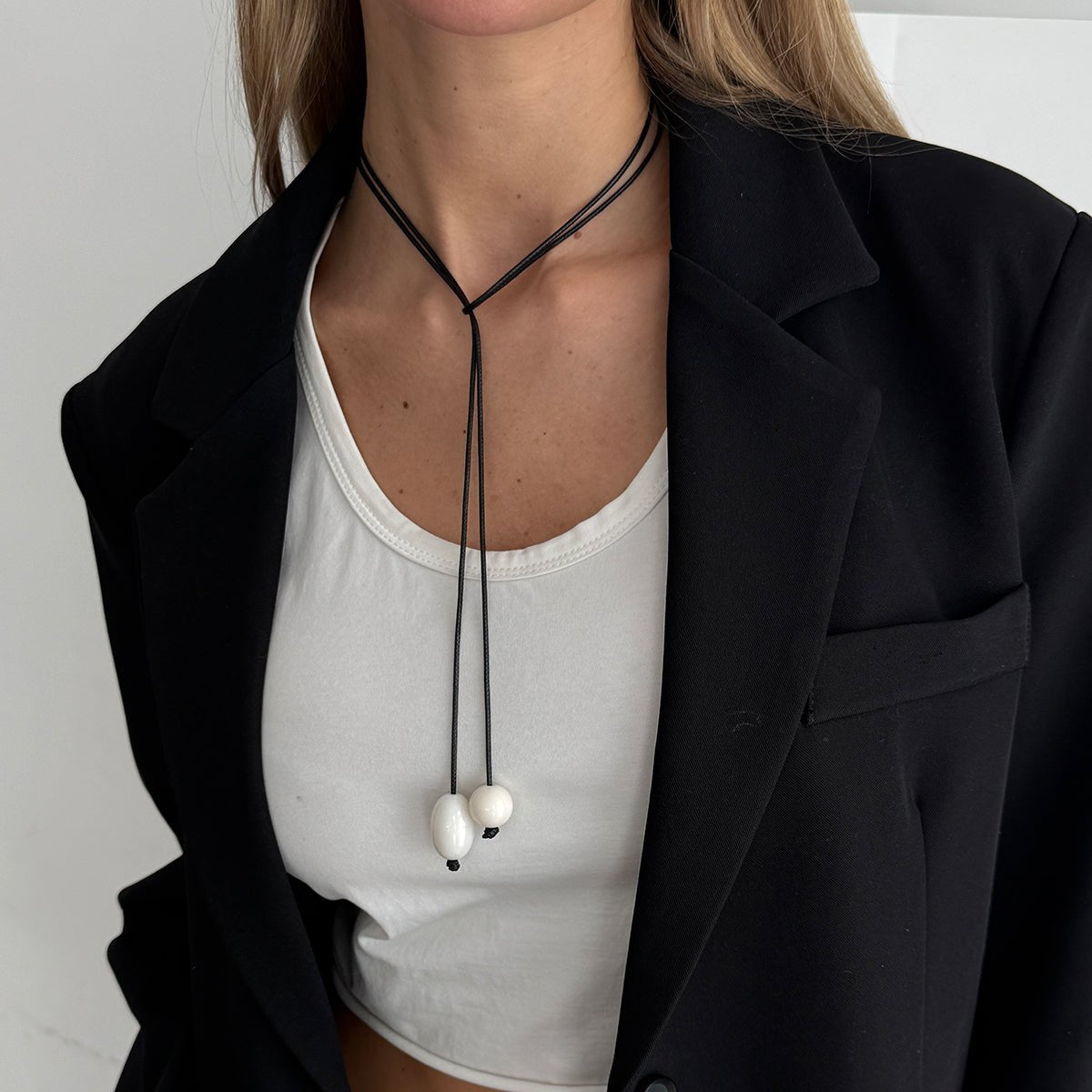 Retro Clear Resin Pendant Long Chain Necklace 45" Wax Cord - ArtGalleryZen