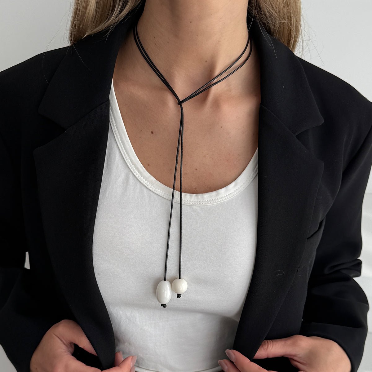 Retro Clear Resin Pendant Long Chain Necklace 45" Wax Cord - ArtGalleryZen