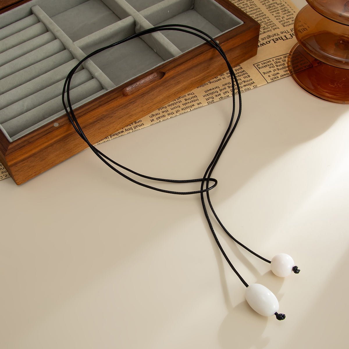 Retro Clear Resin Pendant Long Chain Necklace 45" Wax Cord - ArtGalleryZen