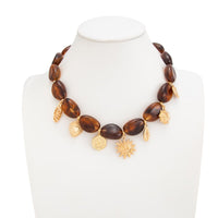 Thumbnail for Retro Heart Sun Pendant Amber Beaded Necklace Vintage Boho Statement - ArtGalleryZen