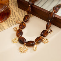 Thumbnail for Retro Heart Sun Pendant Amber Beaded Necklace Vintage Boho Statement - ArtGalleryZen