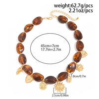 Thumbnail for Retro Heart Sun Pendant Amber Beaded Necklace Vintage Boho Statement - ArtGalleryZen